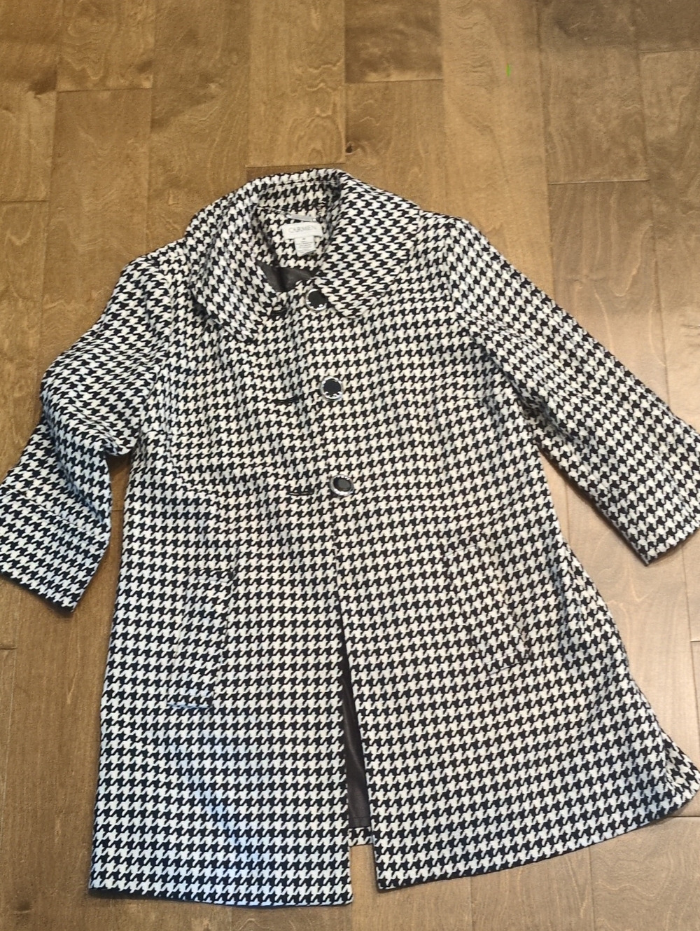 Carmen Marc Valvo Black & White Houndstooth Pea Coat